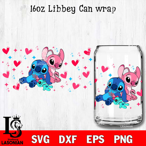 Stitch valentines 16oz Libbey Can Glass, Valentines Day Tumbler Wrap svg eps dxf png file, digital download