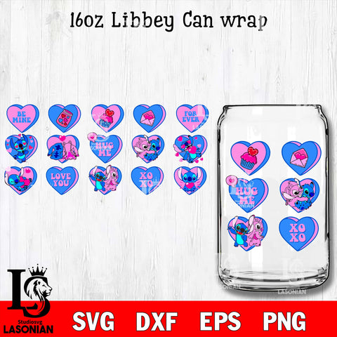 Stitch valentines 16oz Libbey Can Glass, Valentines Day Tumbler Wrap svg eps dxf png file, digital download