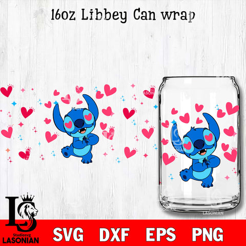 Stitch valentines 16oz Libbey Can Glass, Valentines Day Tumbler Wrap svg eps dxf png file, digital download