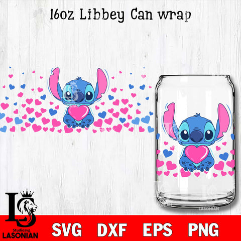Stitch valentines 16oz Libbey Can Glass, Valentines Day Tumbler Wrap svg eps dxf png file, digital download