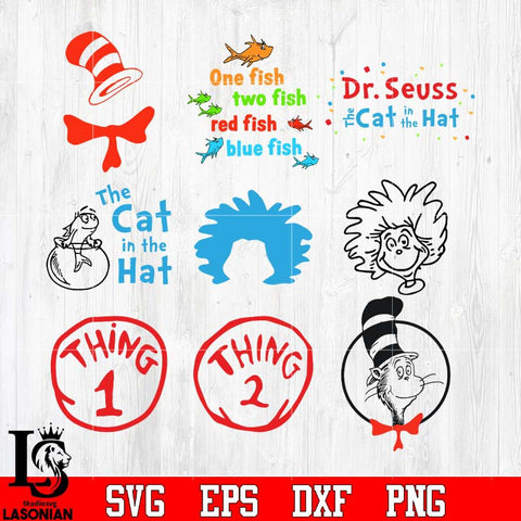 The Cat In The Hat , Thing 1 Thing 2 , Bundle svg eps dxf png file