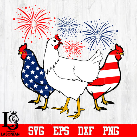 Three Chickens American Flag Firework 4th Of July Happy Independence Day svg eps dxf png file