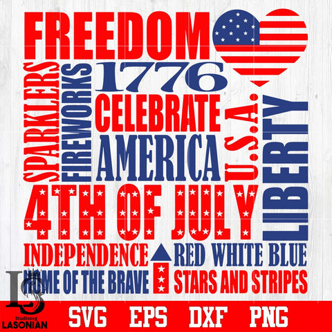 Typography Freedom 1776 celebrate America 4th july U.S.A Independence Day svg eps dxf png file