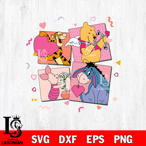 Pooh Valentines svg eps dxf png file, digital download