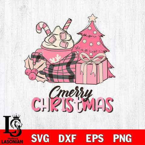 merry christmas pink svg eps dxf png file, digital download