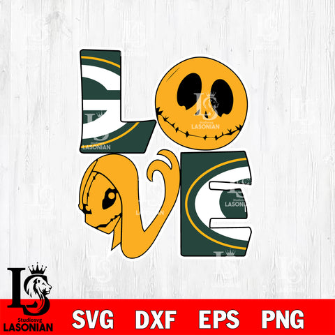 Green Bay Packers NFL Halloween Jack Skellington and Sally love svg,eps,dxf,png file