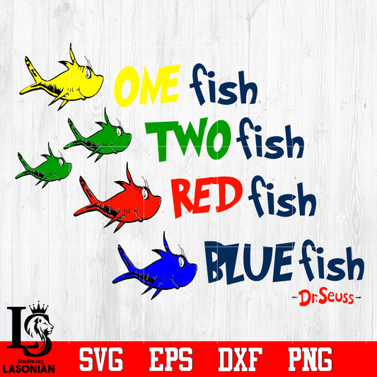 one fish two fish red fish blue fish Svg Dxf Eps Png file