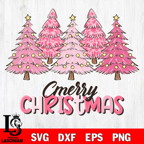 pine tree pink  merry chrismas 2 svg eps dxf png file, digital download