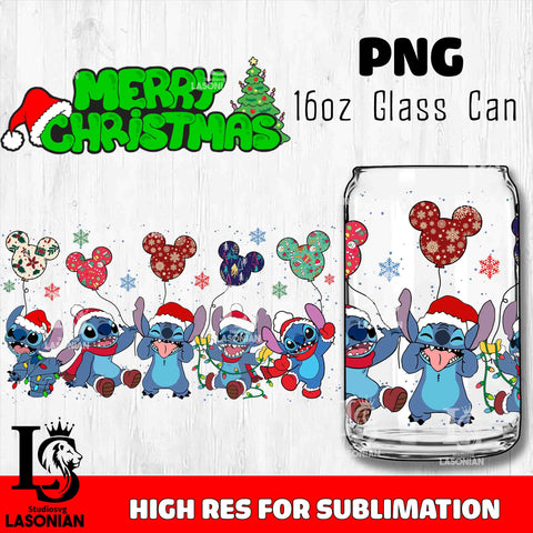 stitch christmas  PNG, stitch Glass Cup Wrap , Libbey Can Glass Cup 2 PNG file, digital download