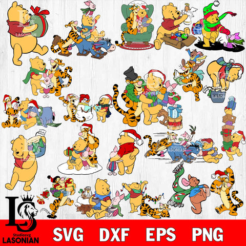 Wine the pooh christmas bundle  svg eps dxf png file , Digital download