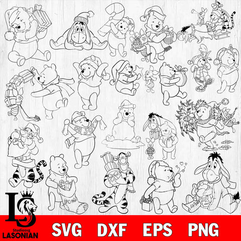 wine the pooh christmas bundle  svg eps dxf png file , Digital download